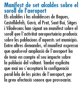 Noticia publicada en la revista municipal EL PRAT en su número de mayo de 2008 sobre el manifiesto de los 7 alcaldes del entorno del aeropuerto del Prat en defensa de las pistas segregadas